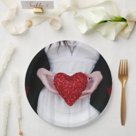 Prato De Papel Coração de Amor Vermelho Sparkly (Dia de os namora