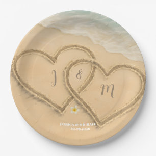 Prato De Papel Coração de Praia Casamento Personalizado Areia e M