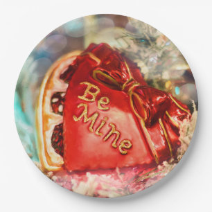 Prato De Papel Coração do Namorados Vintage Antiquado em Vermelho