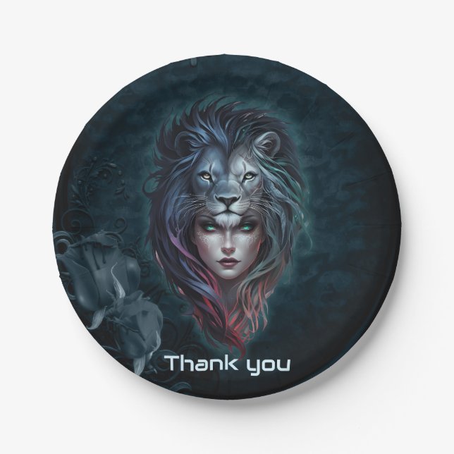 Prato De Papel Coração e força feminina de Leão (Frente)