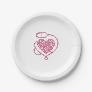Prato De Papel Coração Estetoscópio Amor Médico Camisa Desenho Ve