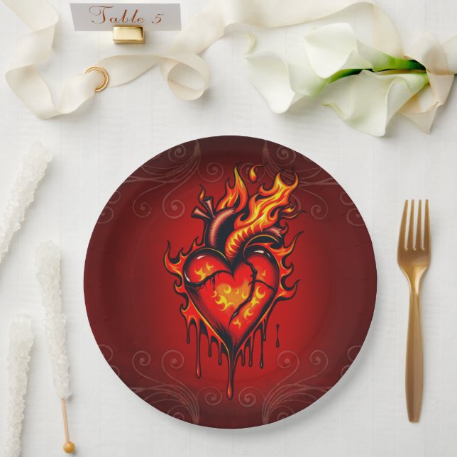 Prato De Papel Coração inflamável. (Casamento)