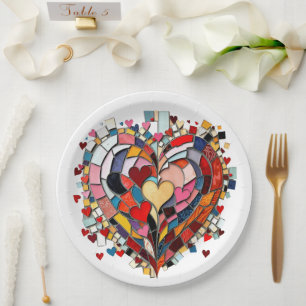 Prato De Papel Coração Mosaico de Amor