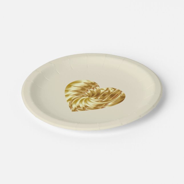 Prato De Papel Coração ouro (Dourada forma de amor) (Inclinado)