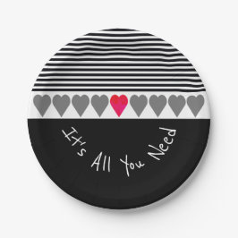 Prato De Papel Coração Rosa Acentuado