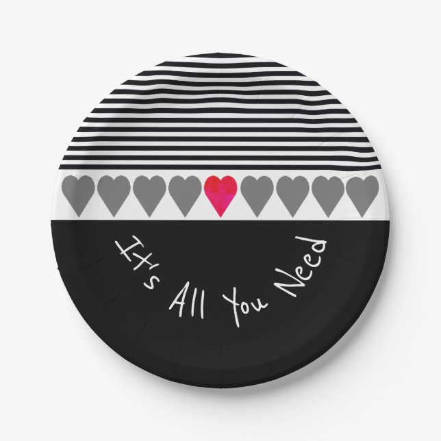 Prato De Papel Coração Rosa Acentuado (Frente)