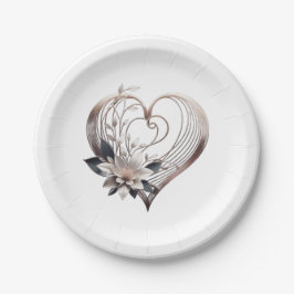 Prato De Papel Coração Rosa Moderno com Flores