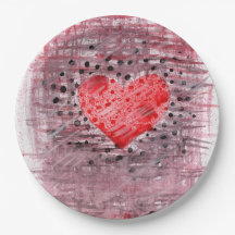 Coração Vermelho Abstrato em Mídia Mista Aquarela