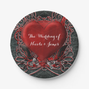 Prato De Papel Coração vermelho & festa de casamento gótico dos