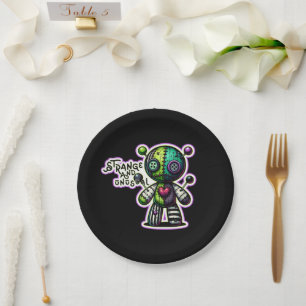 Prato De Papel Coração Violeta Verde Estranho e Incomum Urso Vodu