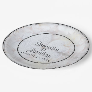 Prato De Papel Corações Brancos e Flores de Pêonias Reflexões