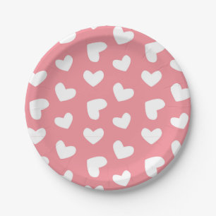Prato De Papel Corações Cor-de-Rosa e Branco