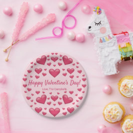 Prato De Papel Corações Cor-de-Rosa Feliz Dia dos Namorados & Tex
