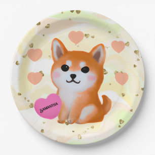 Prato De Papel Corações Cute Shiba Inu   Para O Cão Lover