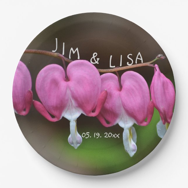 Prato De Papel Corações de Casamento Rosa (Frente)