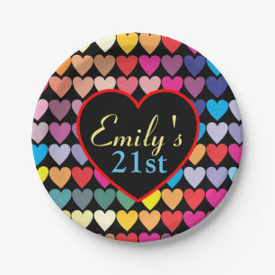 Prato De Papel Corações do arco-íris