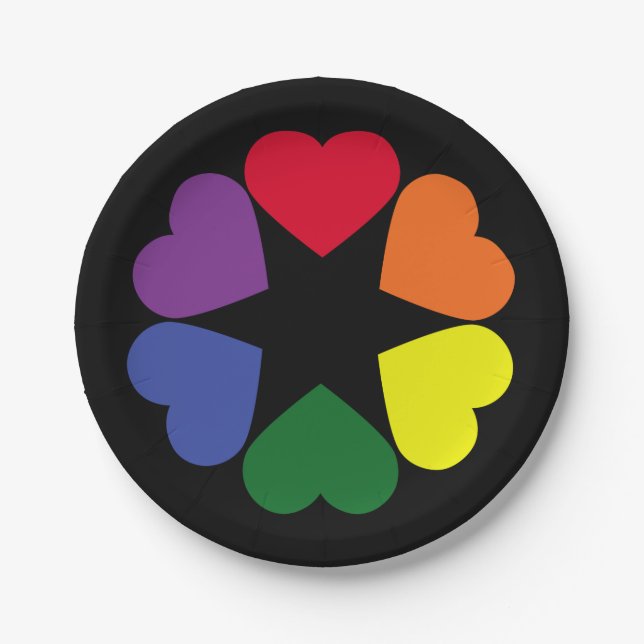 Prato De Papel Corações do orgulho LGBT (Frente)