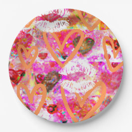 Prato De Papel Corações e Lábios