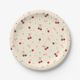 Prato De Papel Corações e Laços Rosa Vermelho Fofo em Creme