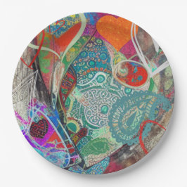 Prato De Papel Corações e Paisley