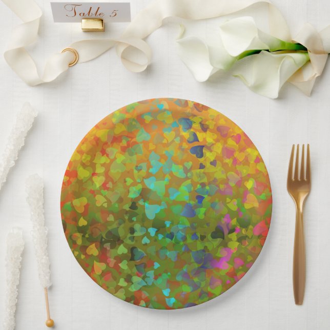 Prato De Papel Corações em queda laranja (Casamento)