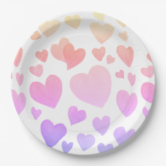 Prato De Papel Corações Flutuantes em Aquarela (Personalizável)
