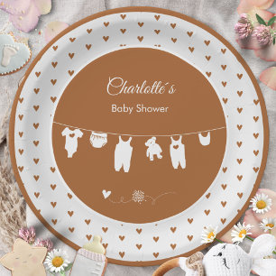 Prato De Papel Corações Laranja Queimada Chá de Bebê Boho