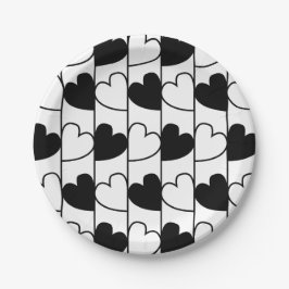 Prato De Papel Corações Pretos e Brancos