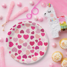 Prato De Papel Corações Rosa com Branco