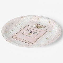 Prato De Papel Corações Rosa e Dourado Paris, Moda Chic Parfum