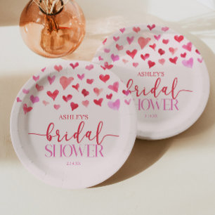 Prato De Papel Corações Rosa Vermelho Chuveiro Nupcial Bridal