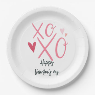 Prato De Papel Corações Rosa "XOXO" Feliz Dia dos Namorados