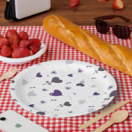 Prato De Papel Corações roxos bonitos que elevam o espírito de to