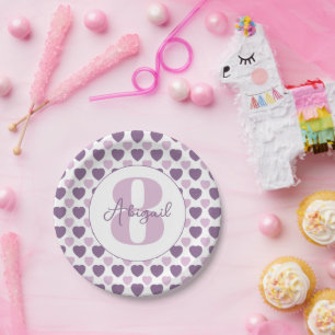 Prato De Papel Corações Roxos Pastel Personalizados