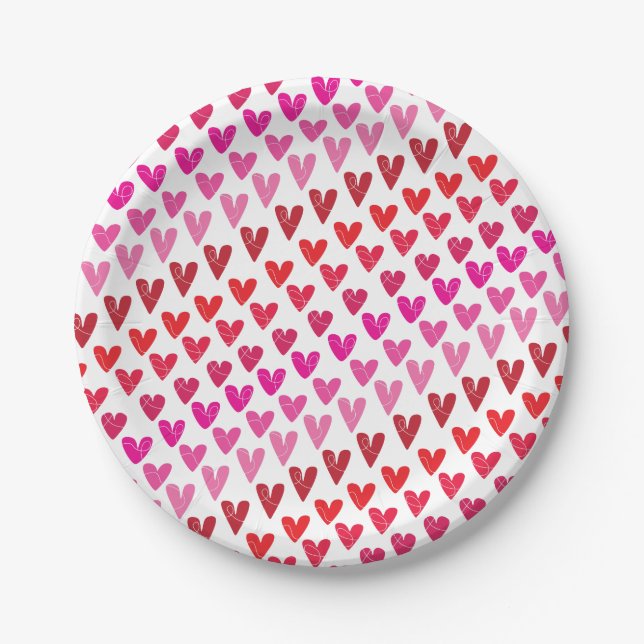 Prato De Papel Corações Vermelho e Rosa (Frente)