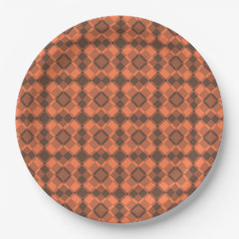 Prato De Papel Coral Brown Checker Argyle Pattern