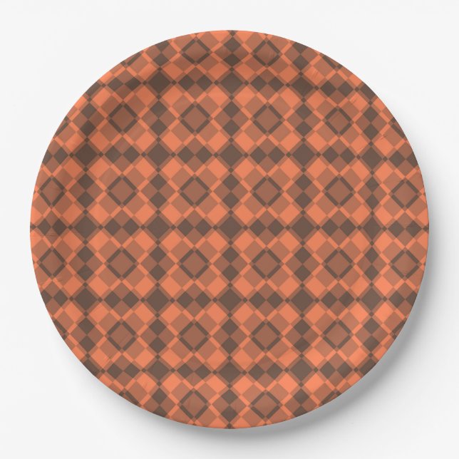 Prato De Papel Coral Brown Checker Argyle Pattern (Frente)
