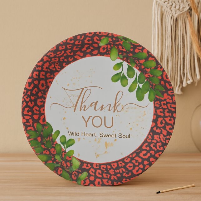 Prato De Papel Coral Brown Leopard Print Thank You (Paper Plates)