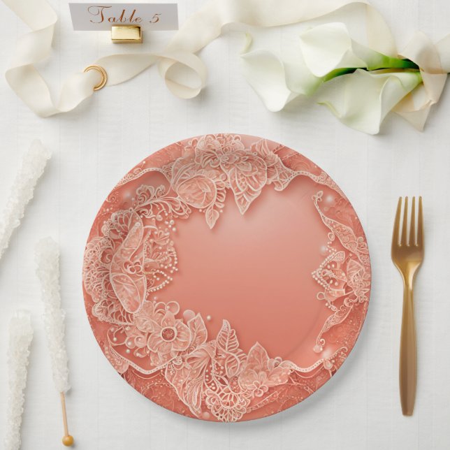 Prato De Papel Coral design AI art  (Casamento)
