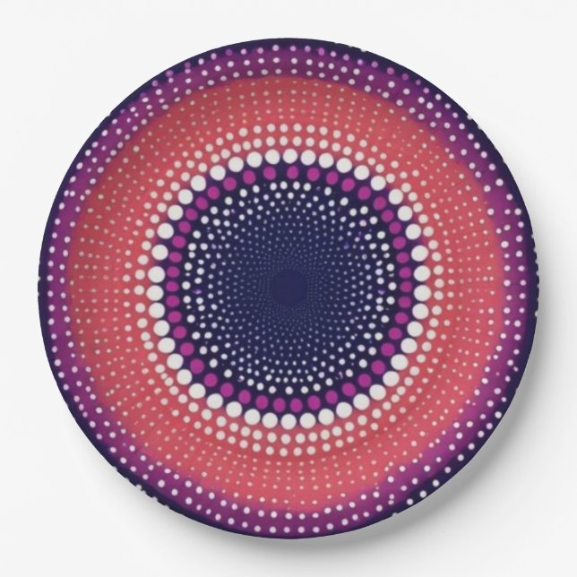 Prato De Papel Coral, EggPlant, Magenta, Pontos de Caleidoscópio  (Frente)