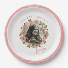 Prato De Papel Coral Floral Wreath Personalizado com Foto