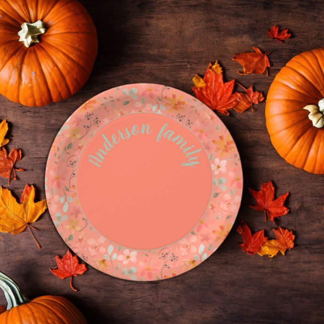 Prato De Papel Coral laranja floral aquarela (Criador carregado)