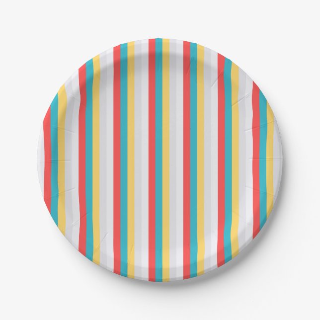 Prato De Papel Coral Turquesa Amarelo - Stripes (Frente)