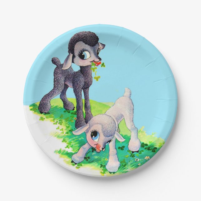 Prato De Papel cordeiro branco preto (Frente)