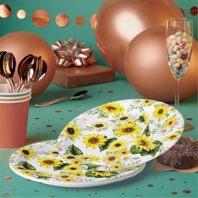 Prato De Papel Cores d'água Girassol 7 (Múltiplo)