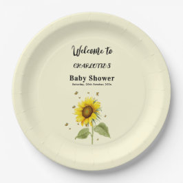 Prato De Papel Cores d'água, girassol e borboletas, Chá de fralda