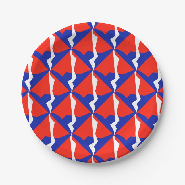 Prato De Papel Cores de Sinalizador Branco Vermelho Azul (Frente)