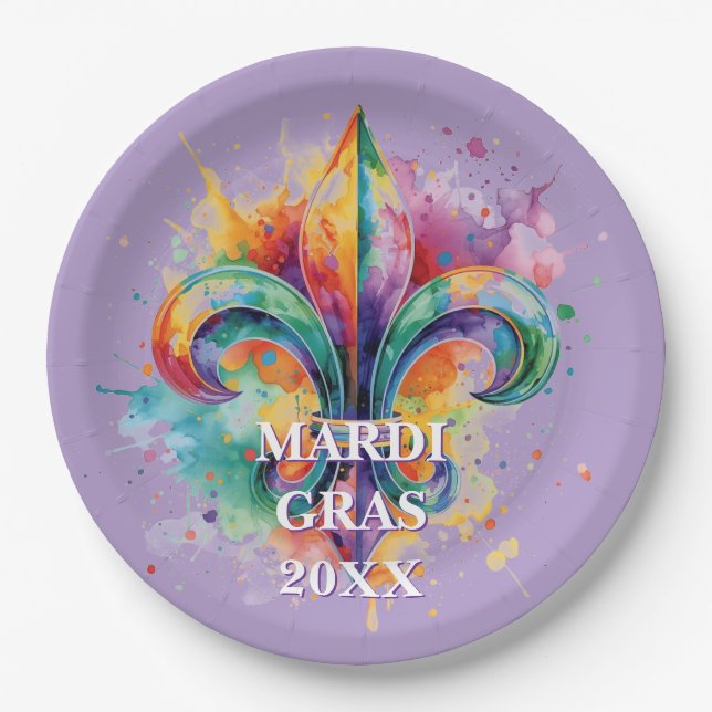 Prato De Papel Cores Elegantes Personalizadas do Mardi Gras (Frente)