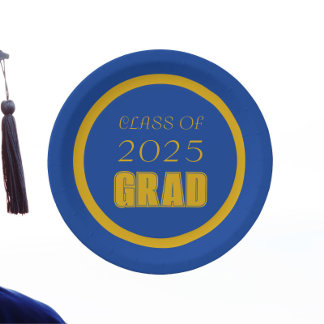Prato De Papel Cores Escolares Azul Real e Dourado Graduação