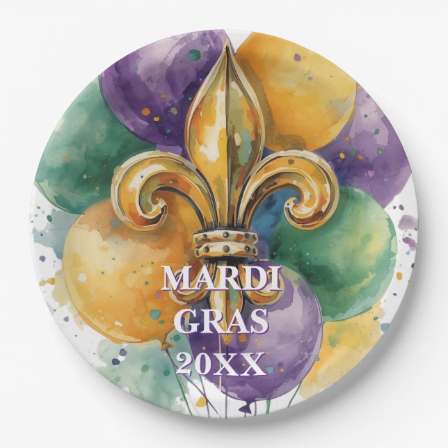 Prato De Papel Cores Personalizadas do Mardi Gras (Frente)